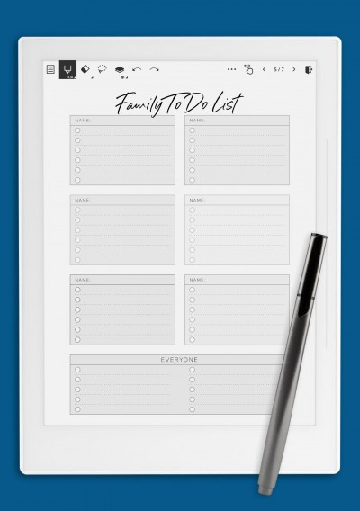 Supernote A6X Family To Do List for Six Persons Template