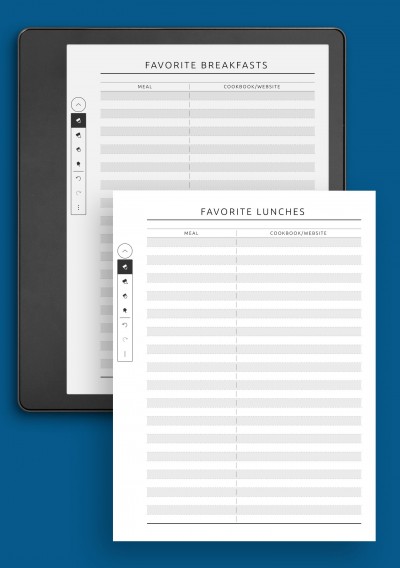 Favorite Recipes List - Original Style Template for Kindle Scribe
