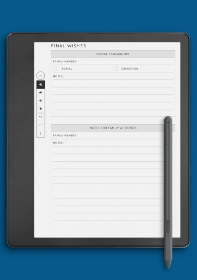 Kindle Scribe Final Wishes Template with Notes
