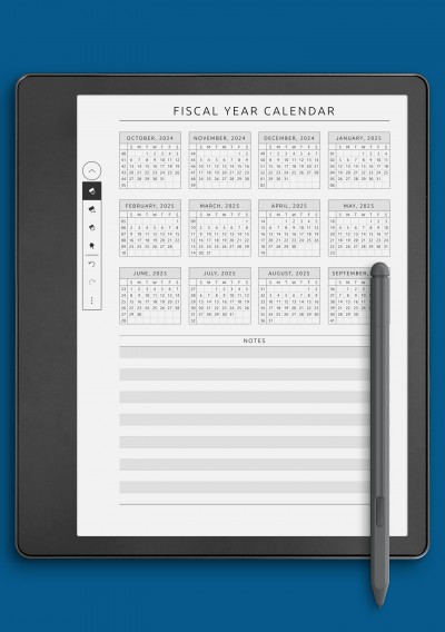 Fiscal Year Calendar Template template for Kindle Scribe