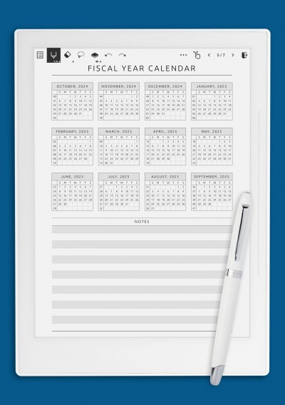 Supernote Fiscal Year Calendar Template