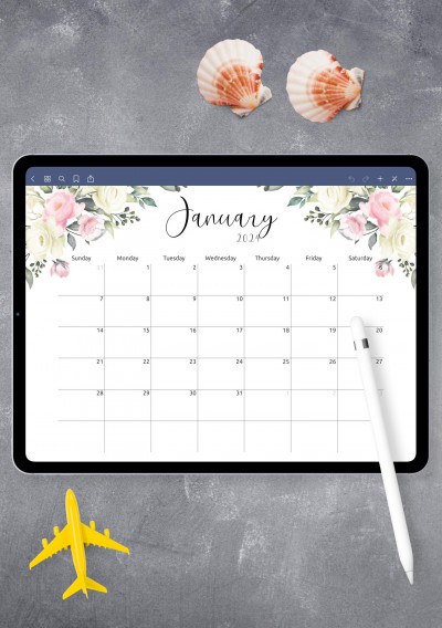 Notability Horizontal Floral Design Monthly Calendar