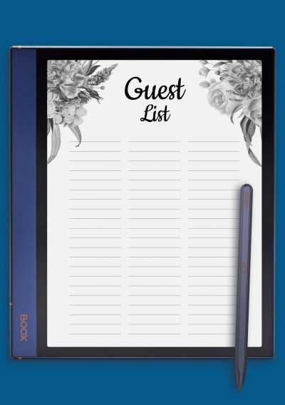 Floral Guest List Template for BOOX Note