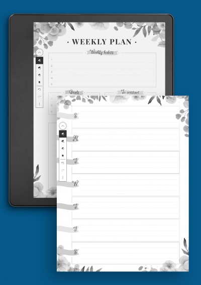 Kindle Scribe Floral Week On Two Pages Template