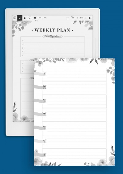 Floral Week On Two Pages Template for Supernote