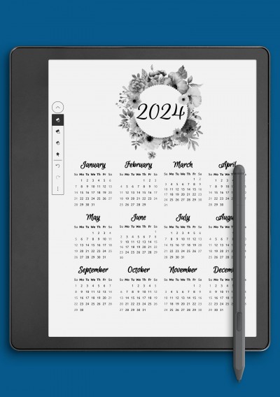 Kindle Scribe Floral Yearly Calendar Template