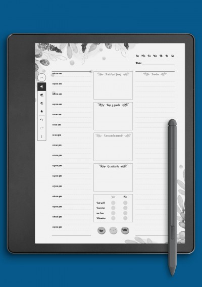 Kindle Scribe Flowered Daily Hourly Planner Template