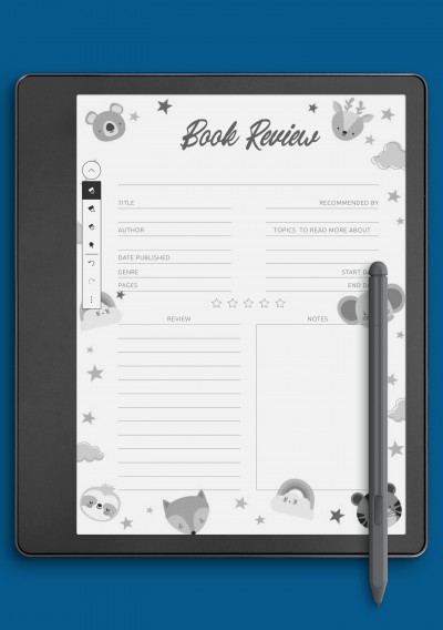 Forest Animals Book Review Template For Kids template for Kindle Scribe