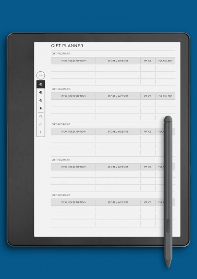 Kindle Scribe Gift Planner - 5 Recipients Template