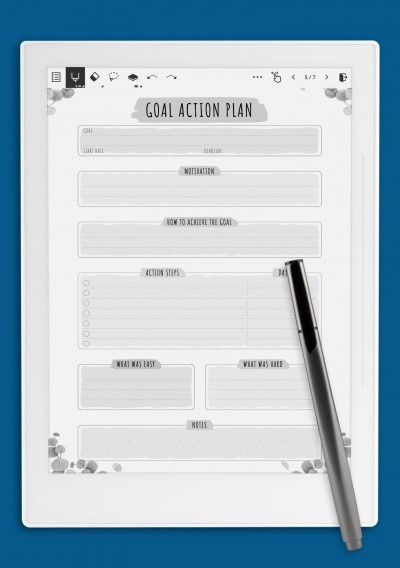Goal Action Plan - Floral Style Template for Supernote A5X