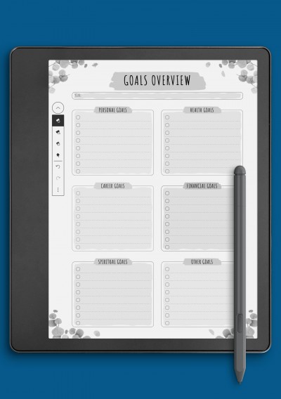 Kindle Scribe Goals Overview - Floral Style Template 