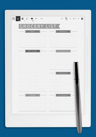 Supernote Grocery List Template - Casual Style