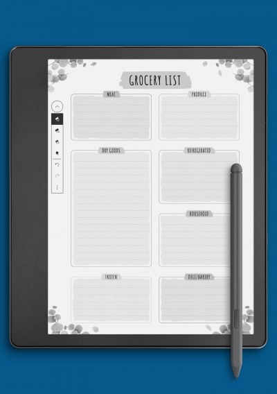 Kindle Scribe Grocery List Template - Floral Style
