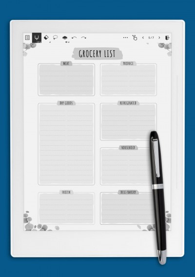 Supernote Grocery List Template - Floral Style