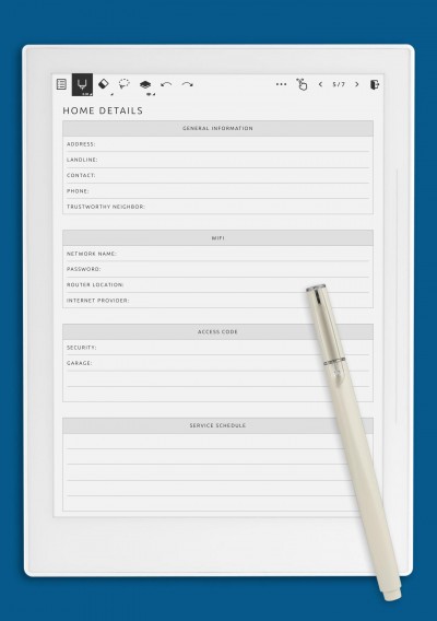 Home Details Template for Supernote