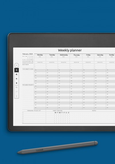 Amazon Kindle Horizontal Weekly Timetable Planner Template
