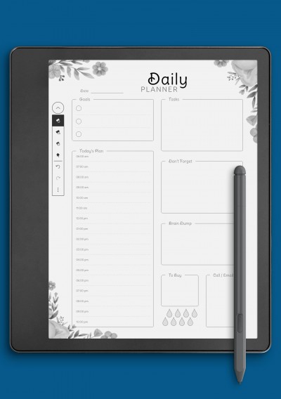 Hourly Planner with Daily Tasks & Goals Template for Kindle Scribe