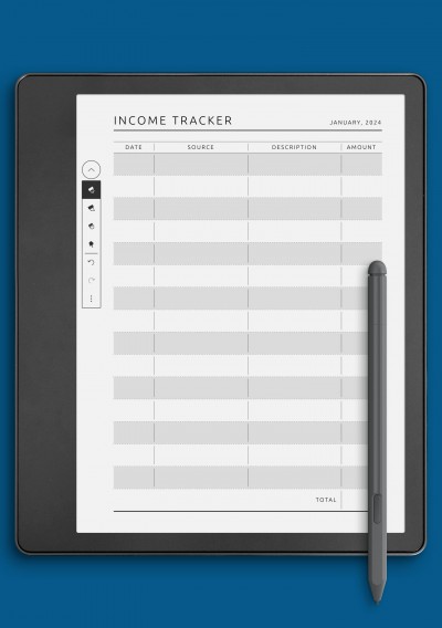 Income Tracker Template for Kindle Scribe