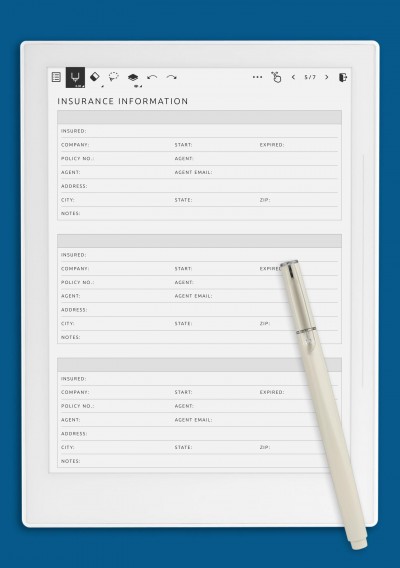 Insurance Information Template for Supernote A6X