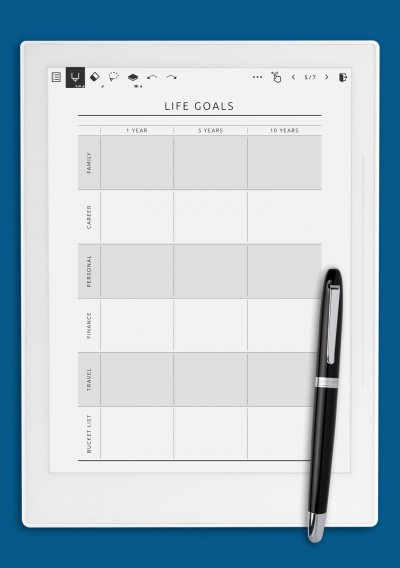 Long-Term Yearly Life Goals Simple Template for Supernote