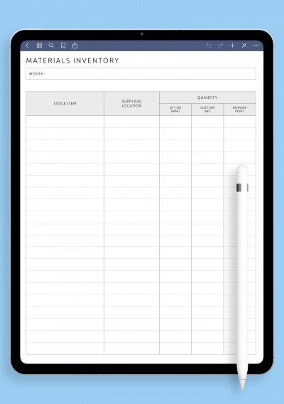 Materials Inventory Template for iPad