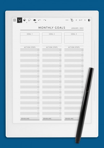 Minimal Monthly Goal Tracker Template for Supernote