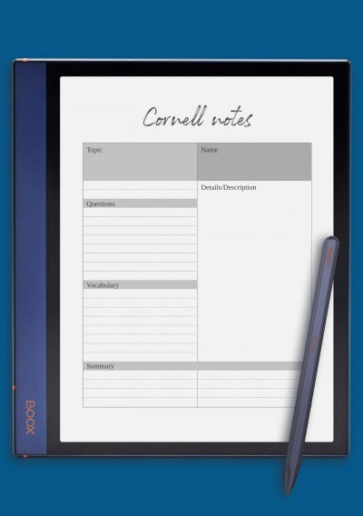 Modern Cornell Notes Template for BOOX Note