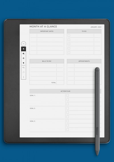 Kindle Scribe Month at a Glance with Action Plans Template