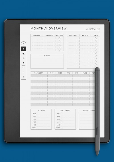 Kindle Scribe Monthly Budget Overview Template