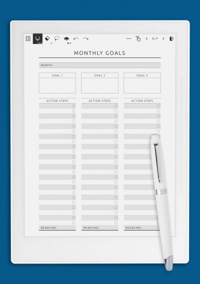 Monthly Goals with Action Steps - Original Style Template for Supernote A6X