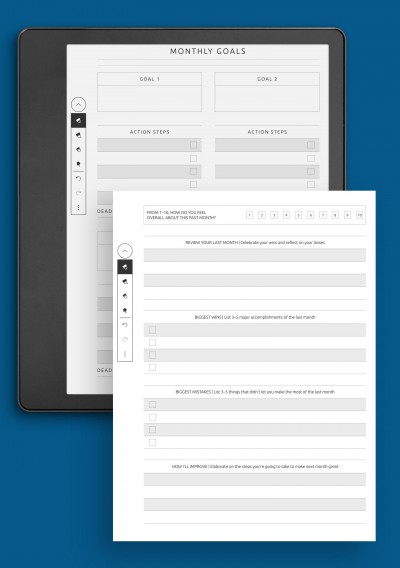 Monthly Goals and Review Template for Kindle Scribe