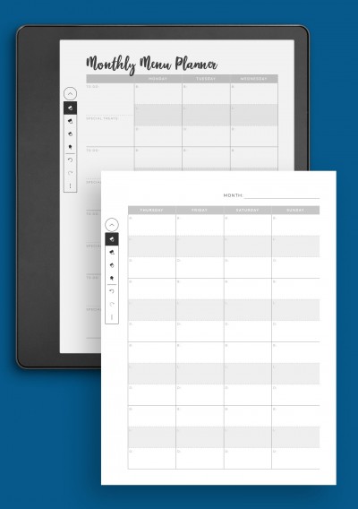 Monthly Menu Planner Template for Kindle Scribe