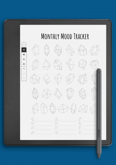 Monthly Mood Tracker Template - Crystals template for Kindle Scribe