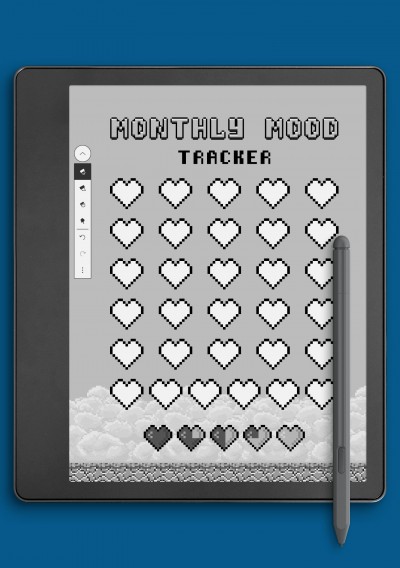 Monthly Mood Tracker Template - Hearts template for Kindle Scribe