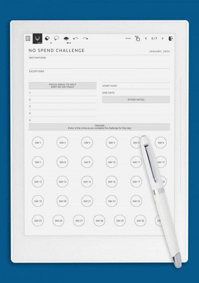 Supernote Monthly No Spend Challenge Tracker Template