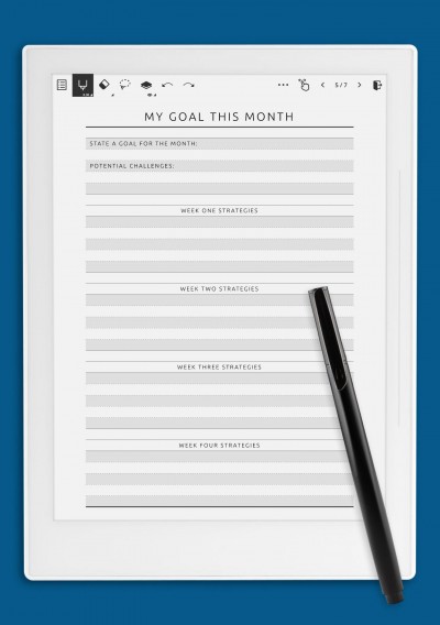 My Goal This Month with Weekly Strategies Template for Supernote A6X