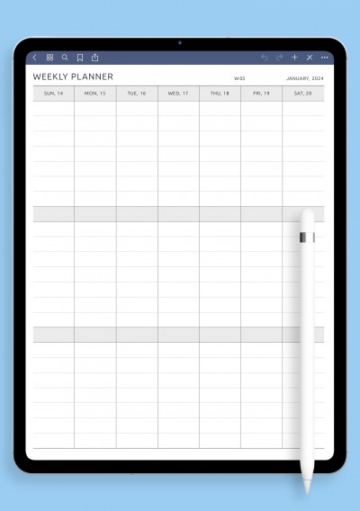 One-Page Weekly Vertical Planner template for GoodNotes