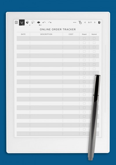 Online Order Tracker Template for Supernote