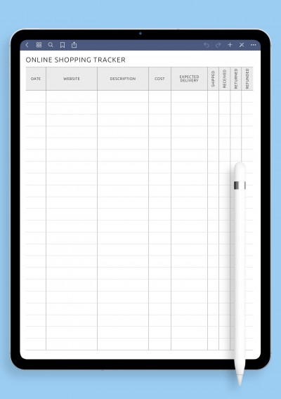 Online Shopping Tracker Template for GoodNotes