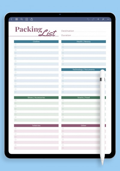Notability Packing List Template