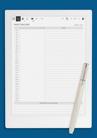Pain Tracker Template for Supernote