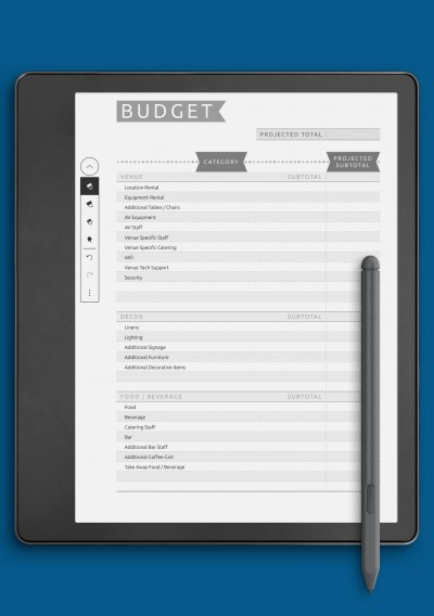 Kindle Scribe Party Budget Template - Casual Style
