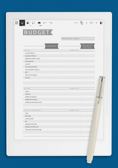 Supernote Party Budget Template - Casual Style