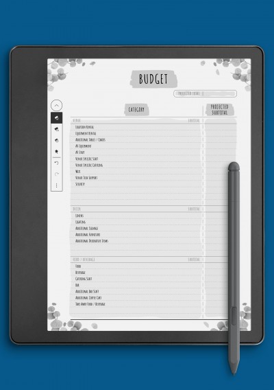 Kindle Scribe Party Budget Template - Floral Style