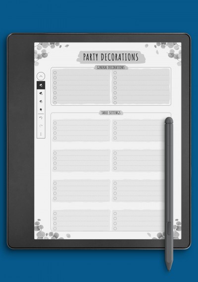 Party Decorations List - Floral Style Template for Kindle Scribe