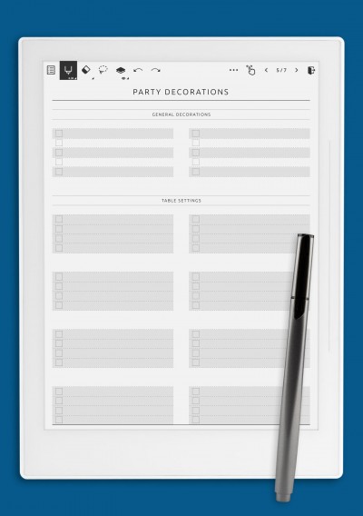Party Decorations List - Original Style Template for Supernote
