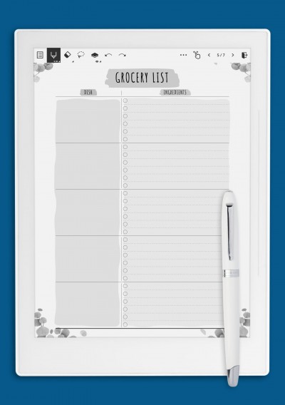 Party Grocery List - Floral Style Template for Supernote