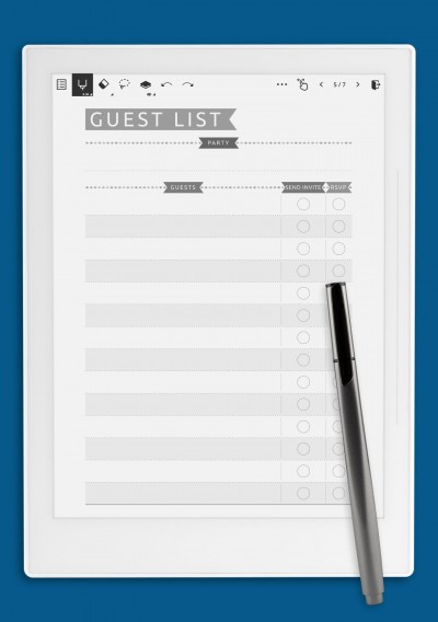 Party Guest List - Casual Style Template for Supernote