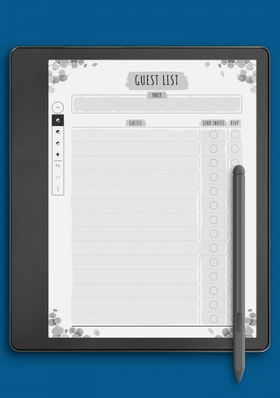 Party Guest List - Floral Style Template for Kindle Scribe