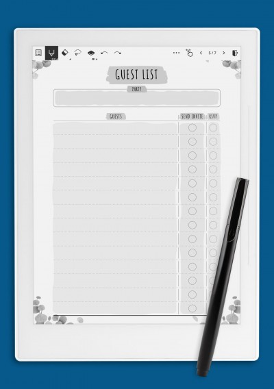 Party Guest List - Floral Style Template for Supernote